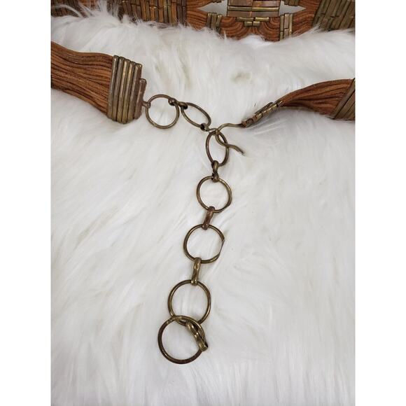 GORGEOUS Georgia Leather Brass Statement Belt y2k boho western 80s 90s‎ mom - Picture 7 of 8